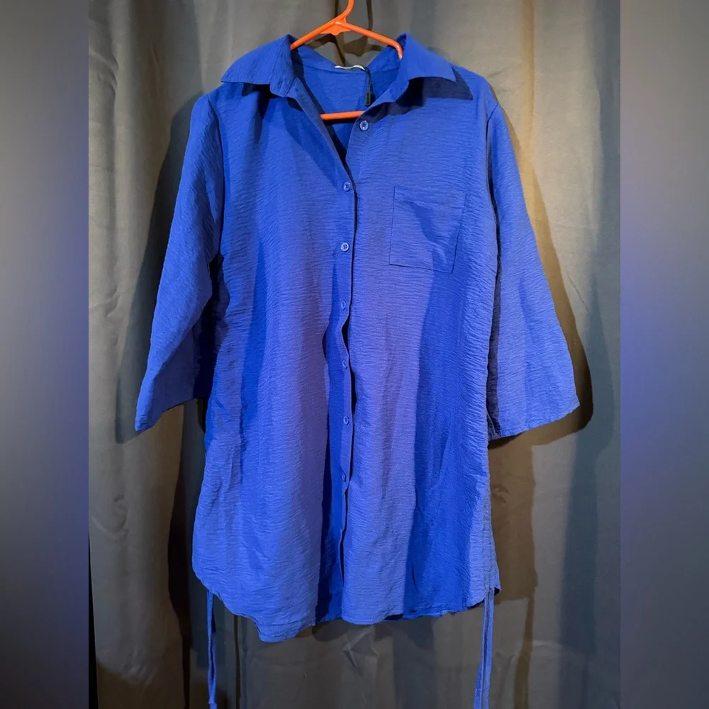 Women’s Rouched Casual Button Down Oversized Shirt Small BNWT - Picture 1 of 9